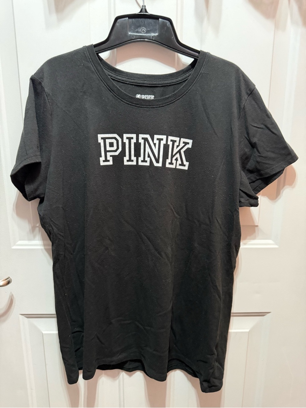 PINK Victoria's Secret Black Short Sleeve Tee with White Logo XL